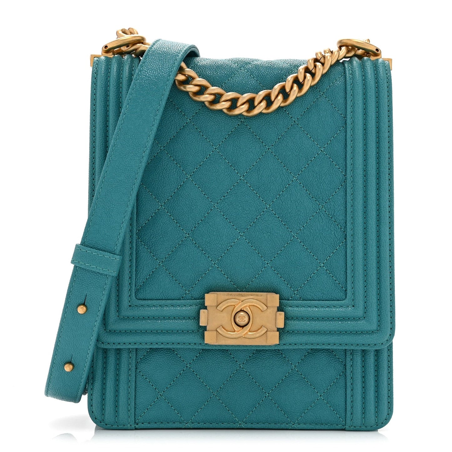 Caviar Quilted North South Boy Flap Turquoise