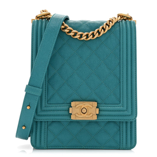 Caviar Quilted North South Boy Flap Turquoise