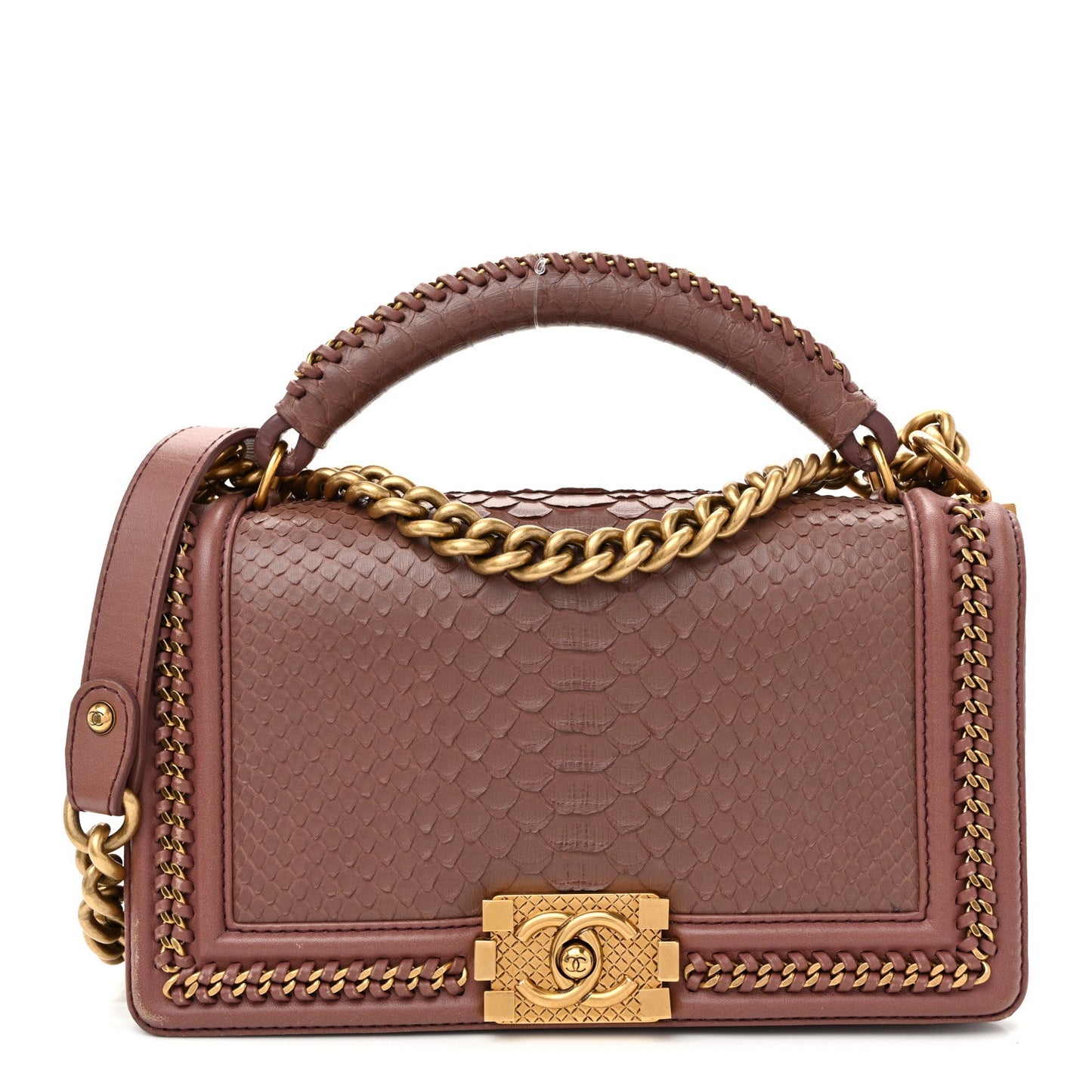 Snakeskin Calfskin Medium Chain Around Top Handle Boy Flap Mauve
