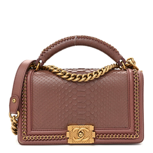 Snakeskin Calfskin Medium Chain Around Top Handle Boy Flap Mauve