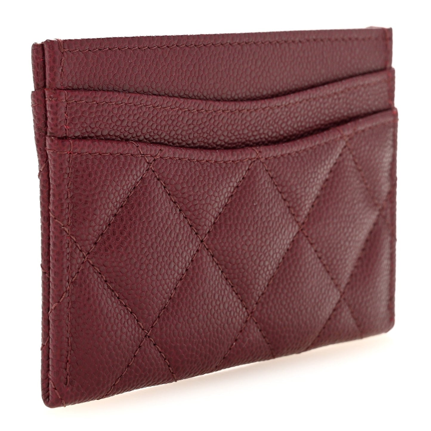 Caviar Quilted Card Holder Dark Burgundy