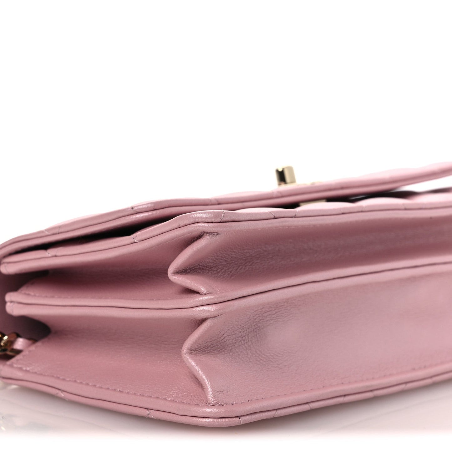 Pearly Lambskin Quilted Charms Wallet On Chain WOC Light Pink