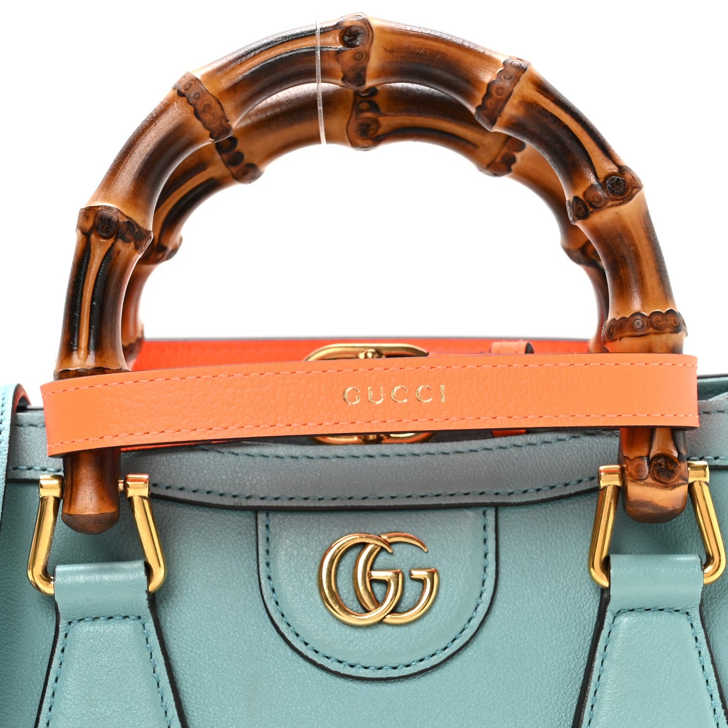Wonka Grain Calfskin Mini Diana Tote Bag Dusty Azure Orange Fluo