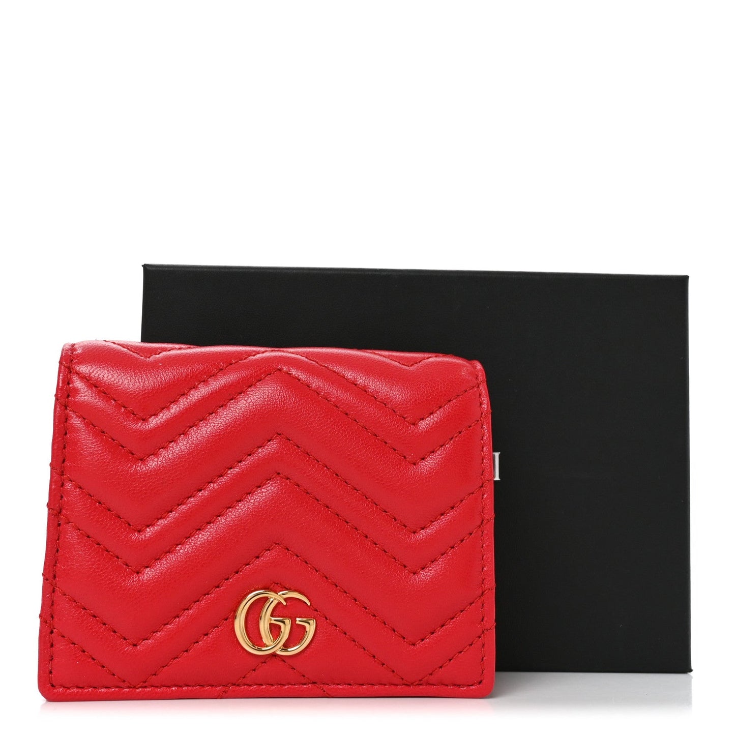 Calfskin Matelasse GG Marmont Card Case Wallet Bright Red