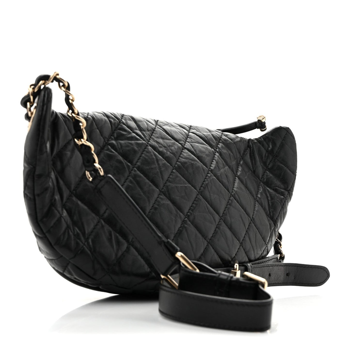 Aged Calfskin Quilted Waist Bag With Coin Purse Black