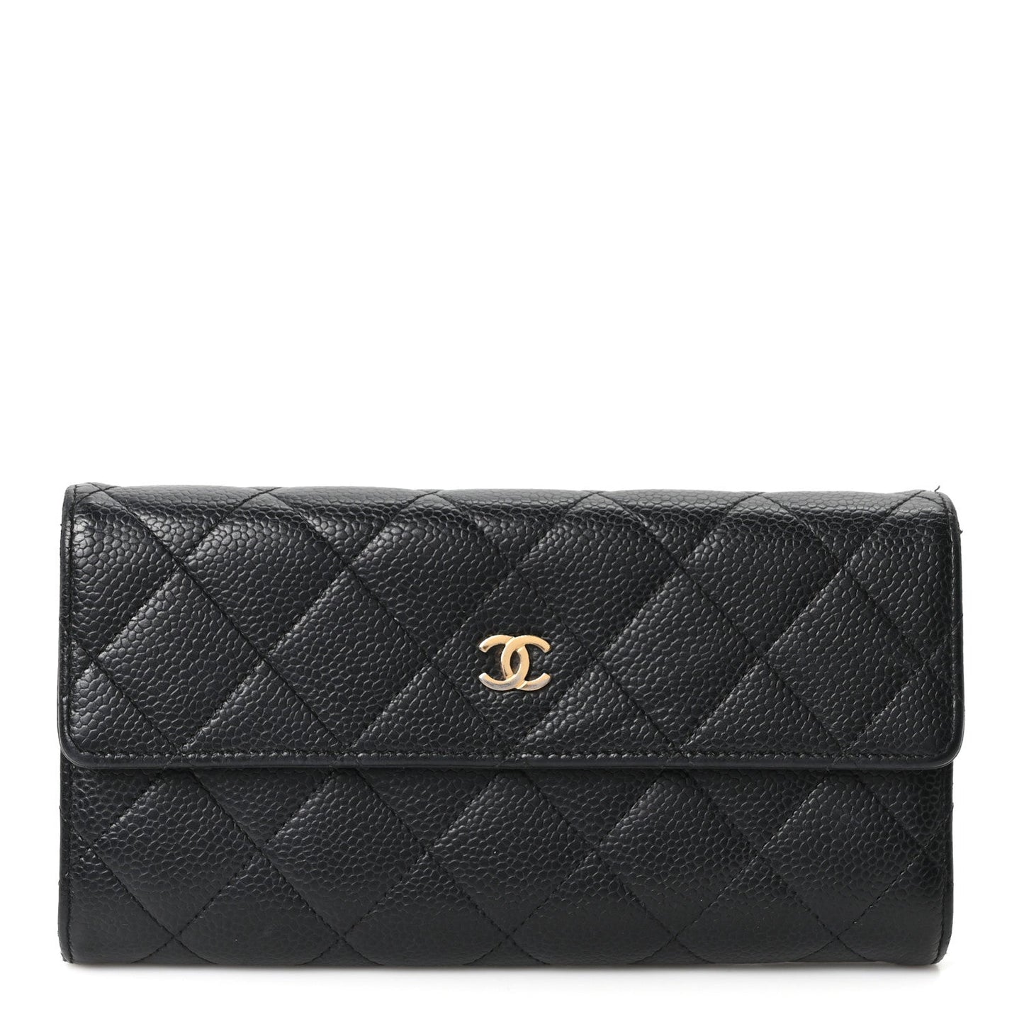 Caviar Quilted Large Gusset Flap Wallet Black