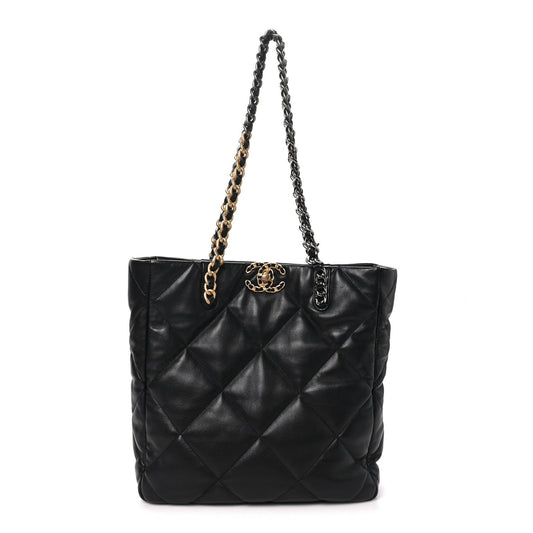 Lambskin Quilted Chanel 19 Shopping Bag Black