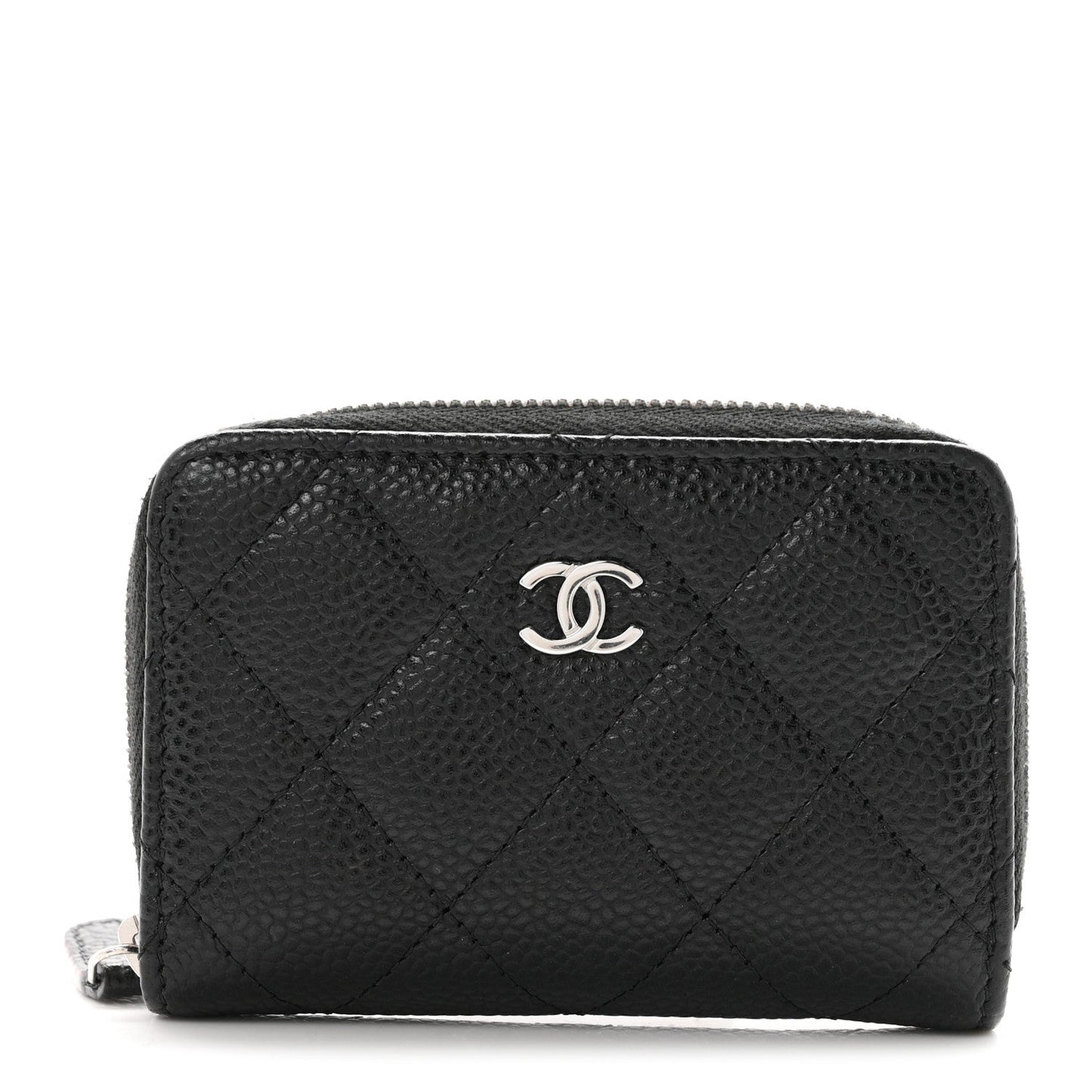 Caviar Quilted Zip Coin Purse Black