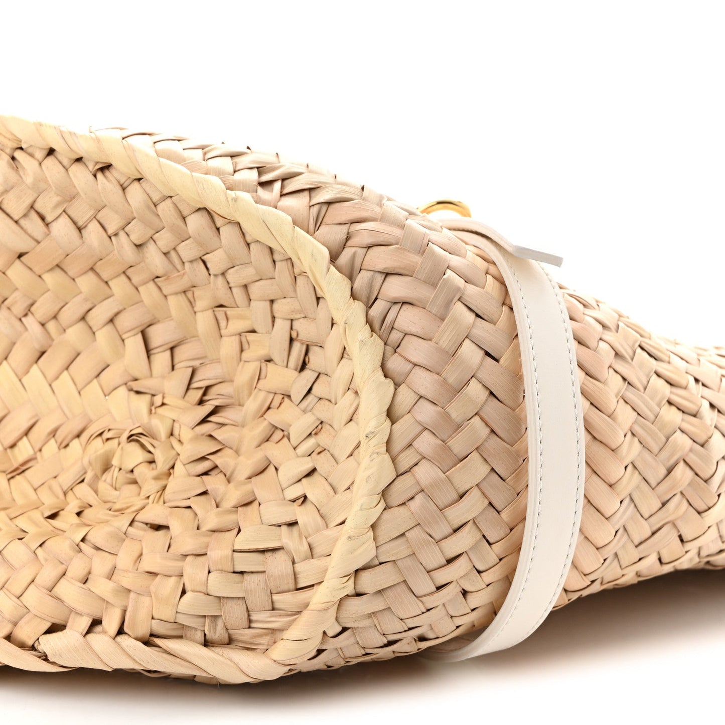 Raffia Woven Calfskin Voyou Basket Bag White