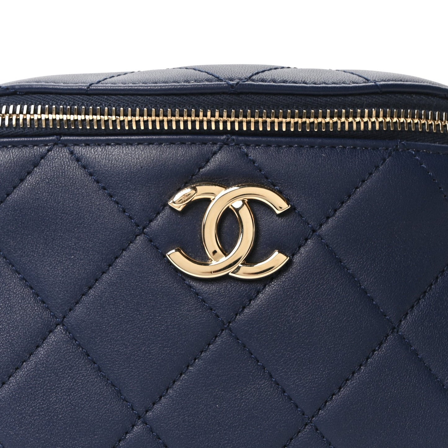 Lambskin  Quilted Resin Bi-Color Waist Bag Fanny Pack Navy Blue