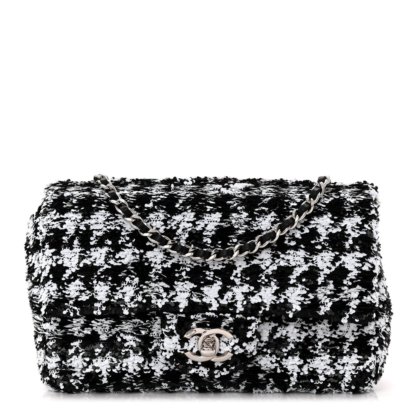 Sequin Houndstooth Small Flap Black White