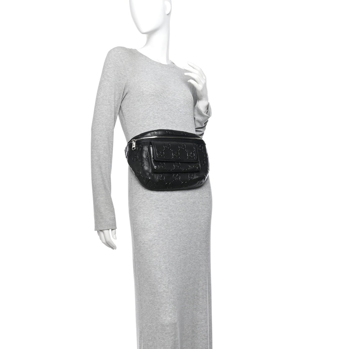 Calfskin GG Tennis Embossed Pocket Belt Bag Black