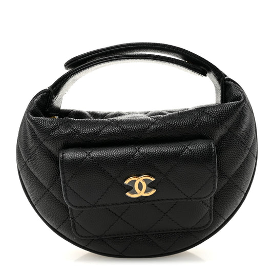 Caviar Quilted Polly Pocket Pouch Hobo Black