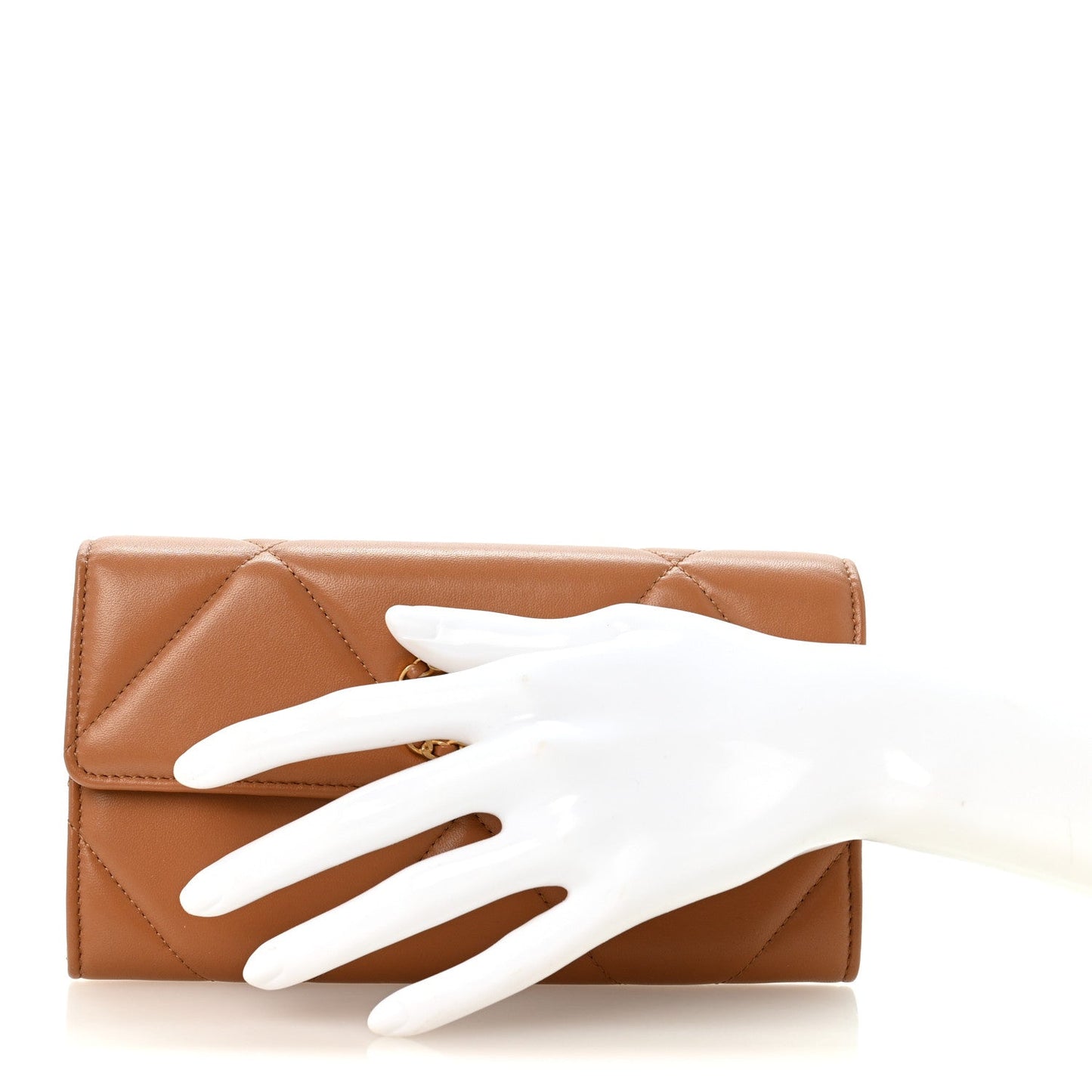 Lambskin Quilted Chanel 19 Flap Wallet Brown