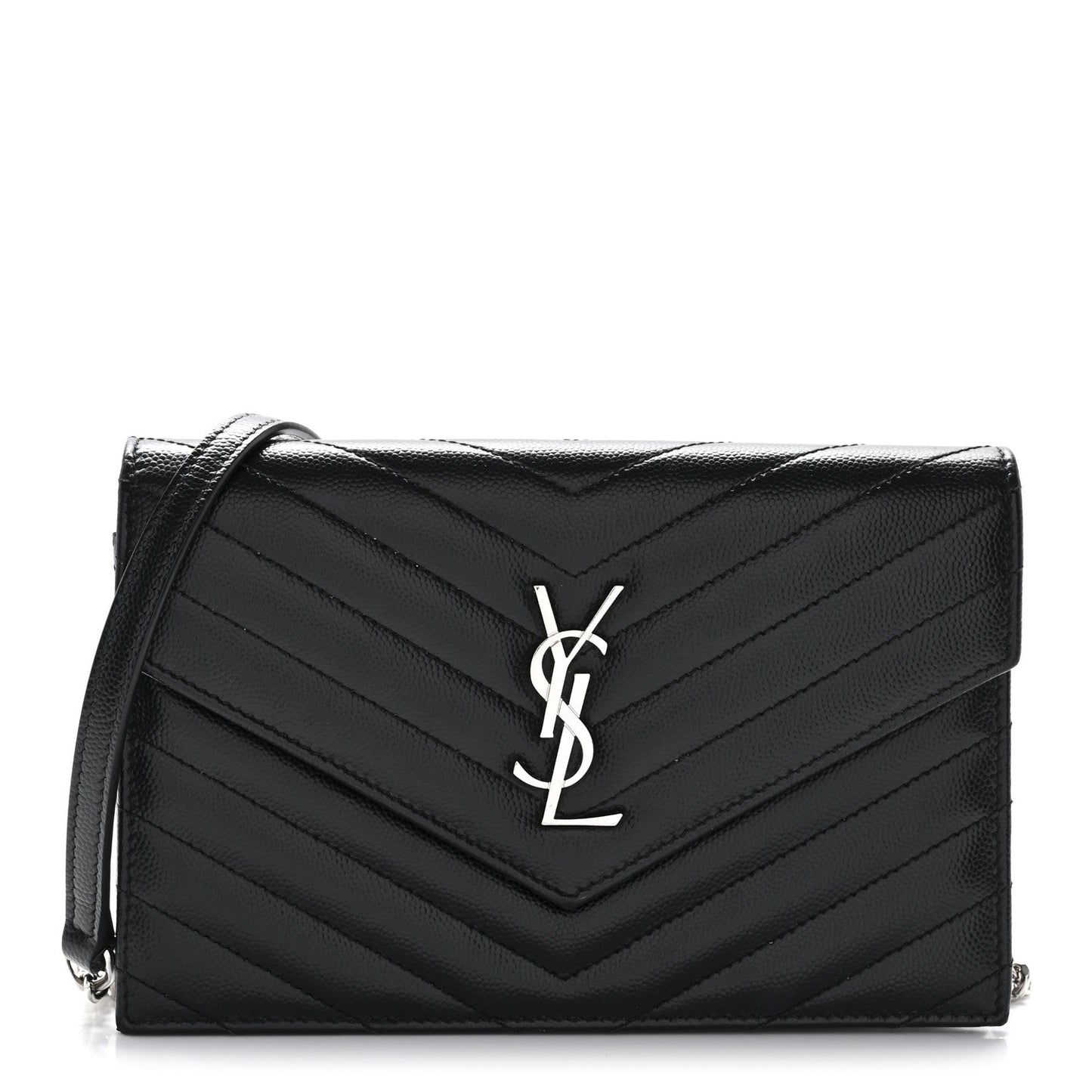 Grain De Poudre Matelasse Chevron Monogram Envelope Chain Wallet Black