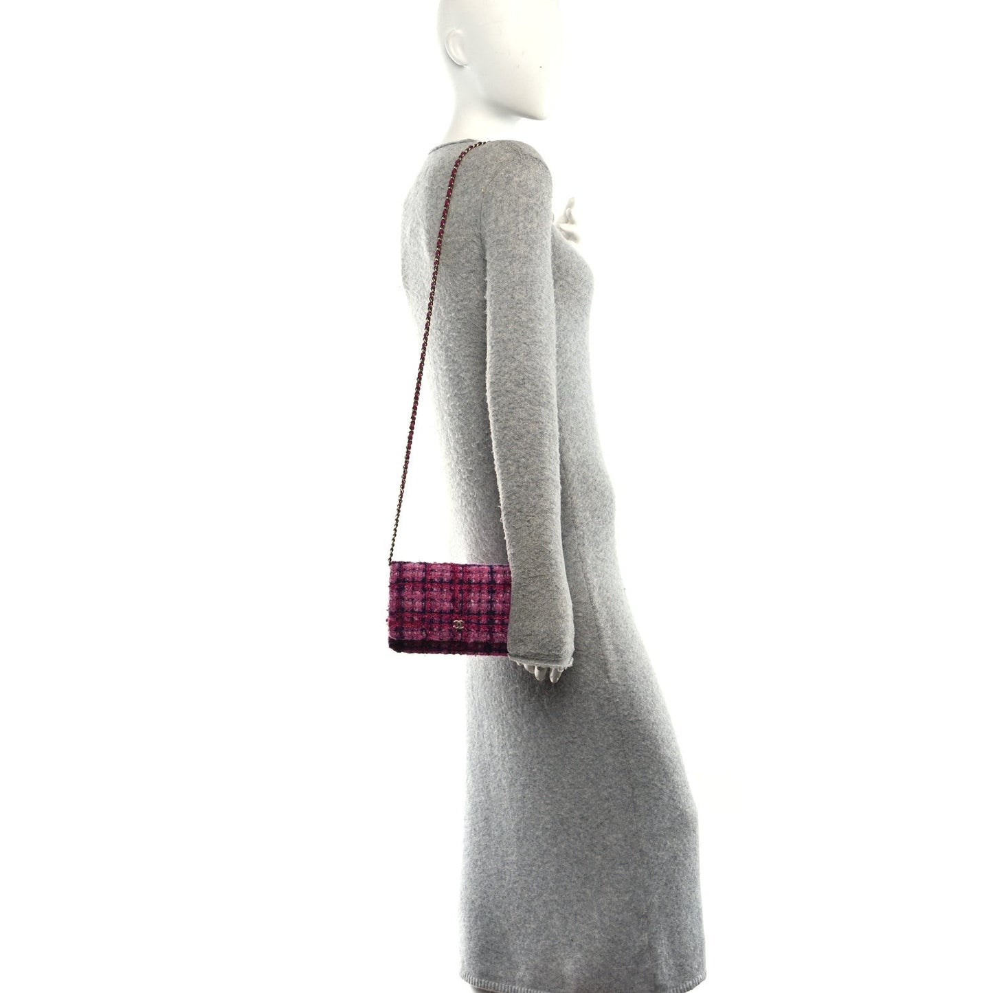 Tweed Quilted Wallet On Chain WOC Fuchsia Purple