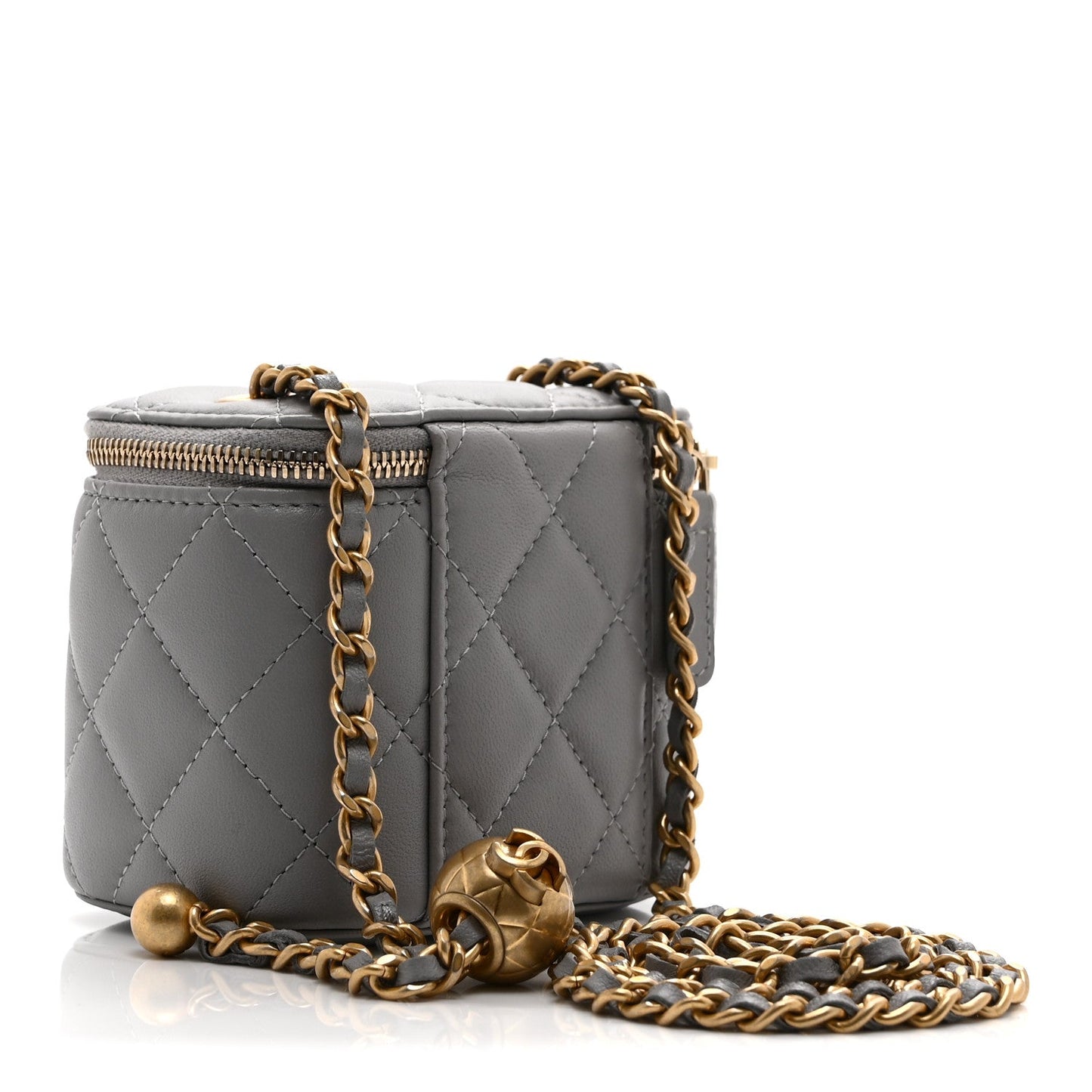 Lambskin Quilted Pearl Crush Mini Vanity Case With Chain Light Purple