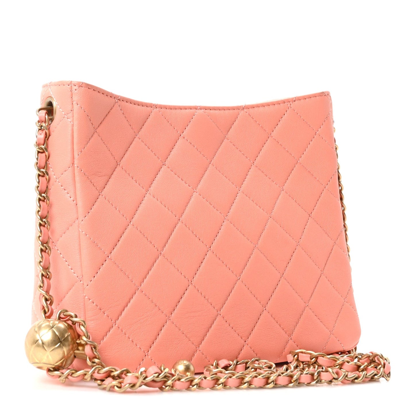 Lambskin Quilted Small Pearl Crush Hobo  Coral