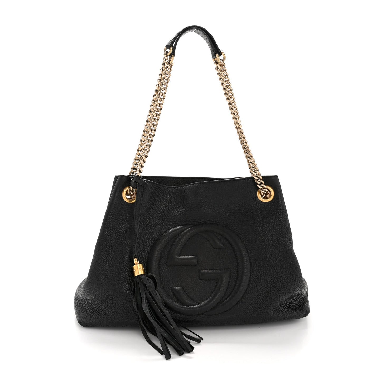Pebbled Calfskin Medium Soho Chain Shoulder Bag Black