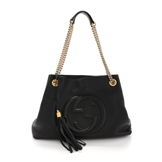 Pebbled Calfskin Medium Soho Chain Shoulder Bag Black