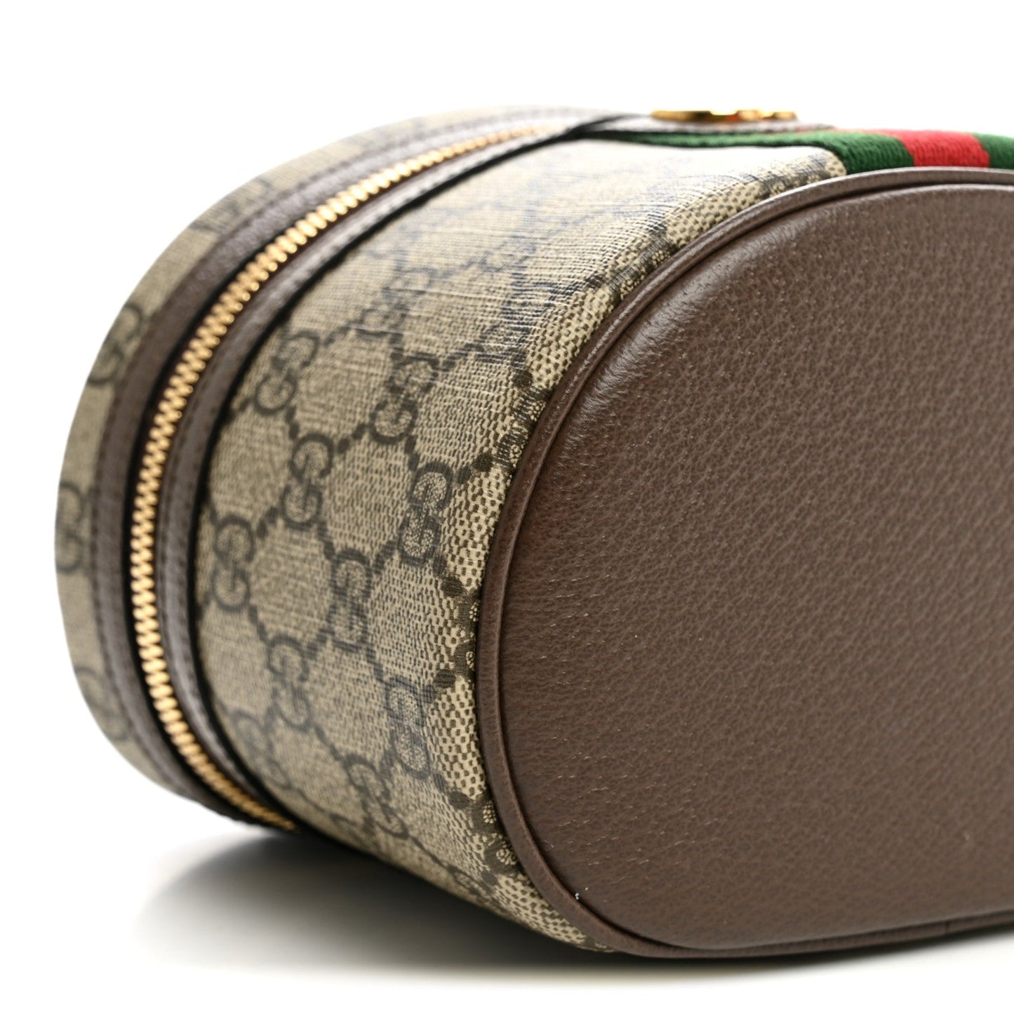 GG Supreme Monogram Textured Calfskin Web Ophidia Vanity Cosmetic Case Beige Ebony New Acero