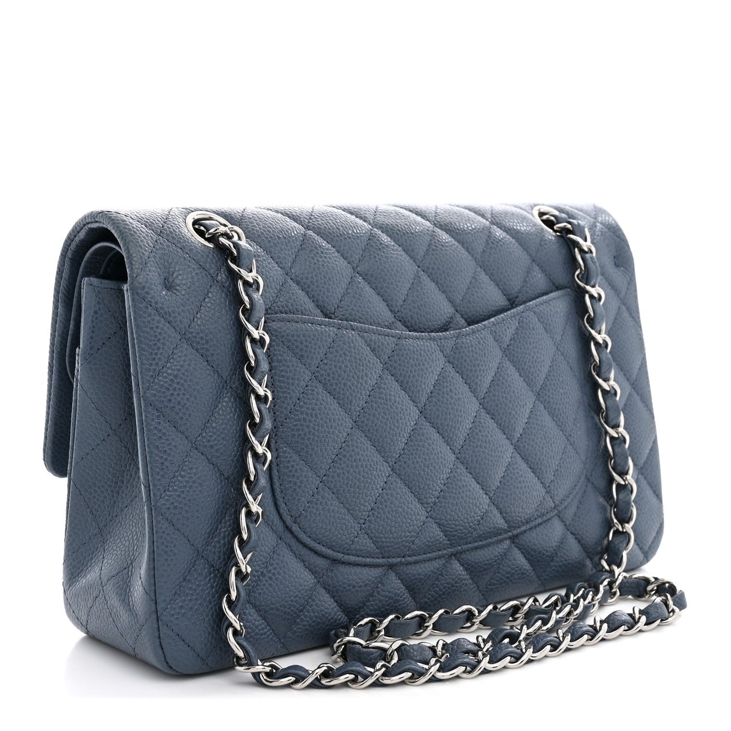 Caviar Quilted Medium Double Flap Blue
