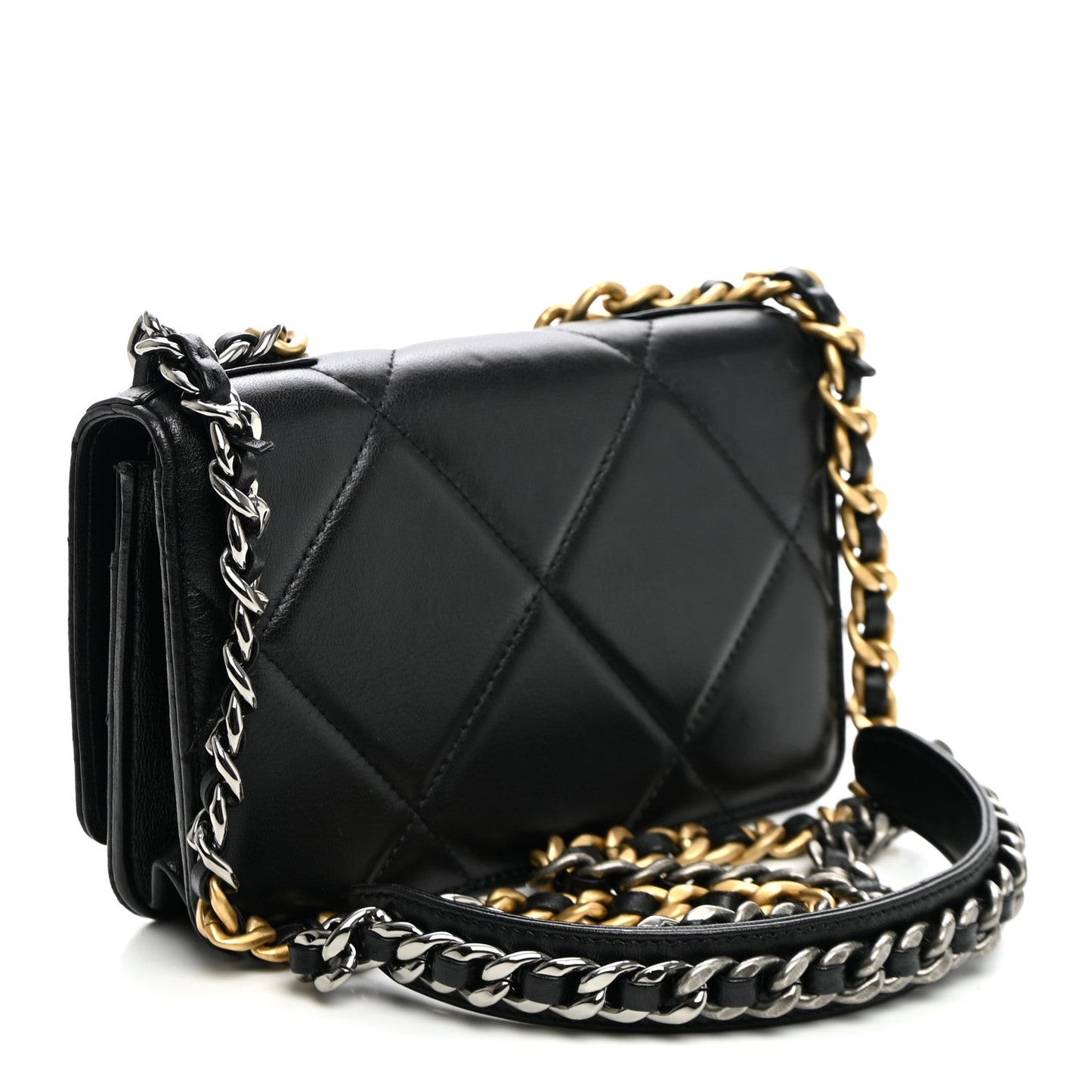 Lambskin Quilted Chanel 19 Wallet On Chain WOC Black