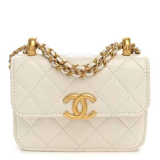 Calfskin Quilted Perfect Fit Coin Purse With Chain White