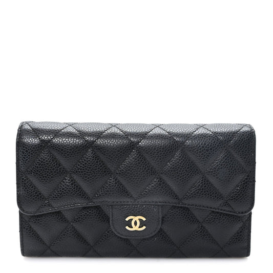 Caviar Quilted Large Flap Wallet Black