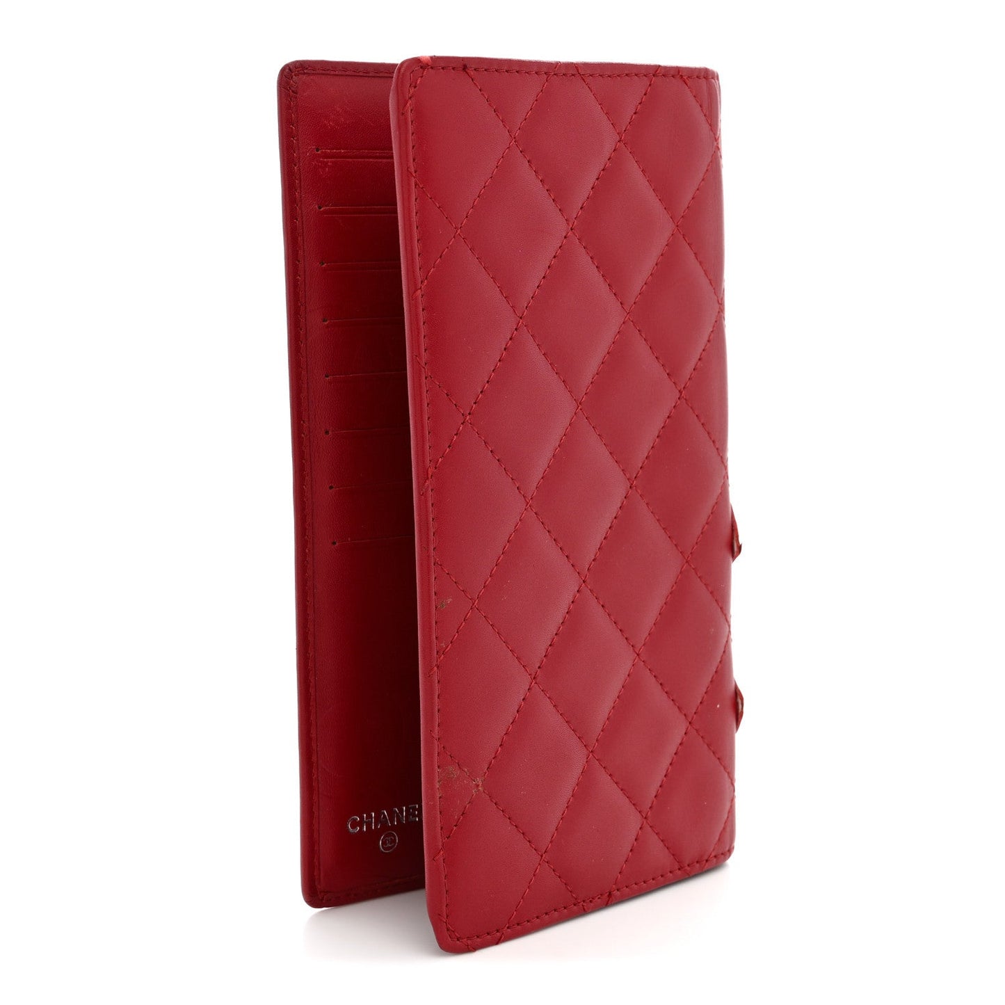 Calfskin Quilted Cambon Yen Wallet Red