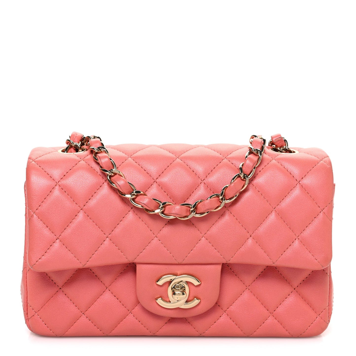 Iridescent Lambskin Quilted Mini Rectangular Flap Pink