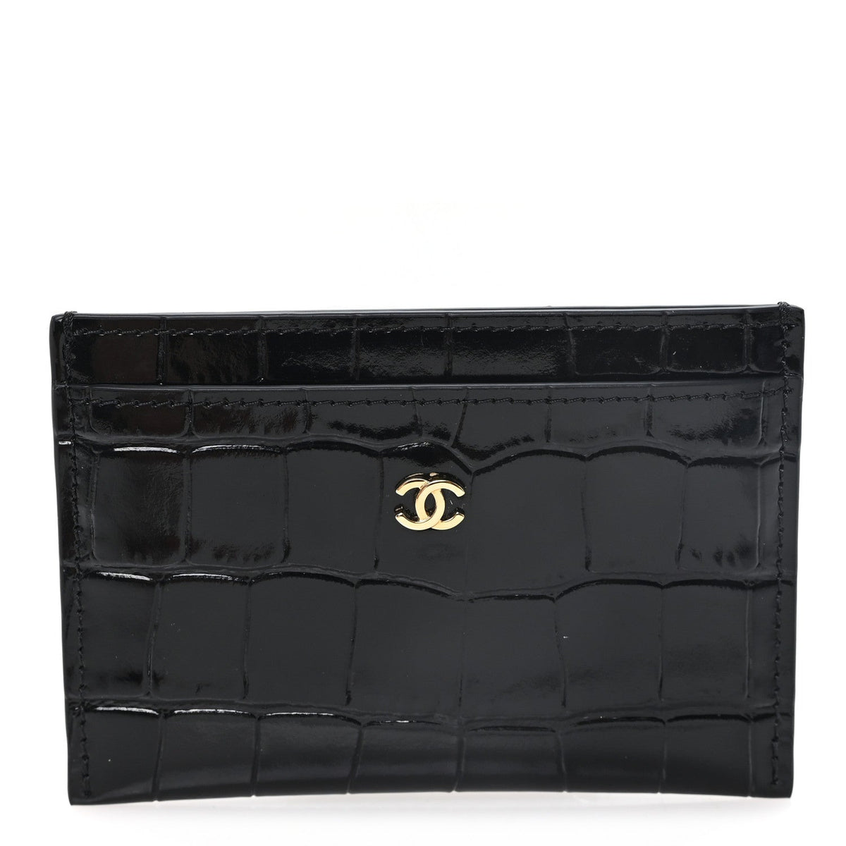 Calfskin Crocodile Embossed Crococo Card Holder Black