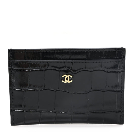 Calfskin Crocodile Embossed Crococo Card Holder Black