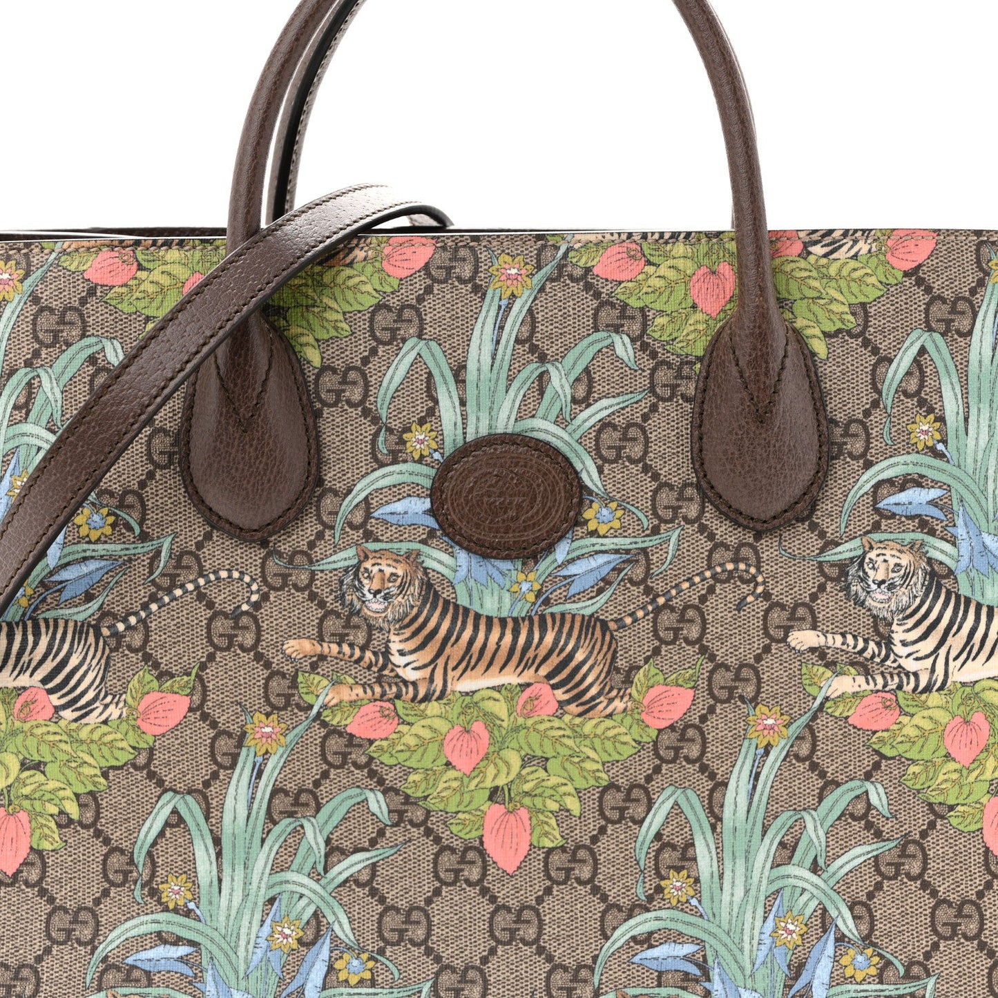GG Supreme Monogram Tiger Savanah Textured Dollar Calfskin Small Retro Interlocking G Tote Bag Beige Ebony Multicolor New Acero