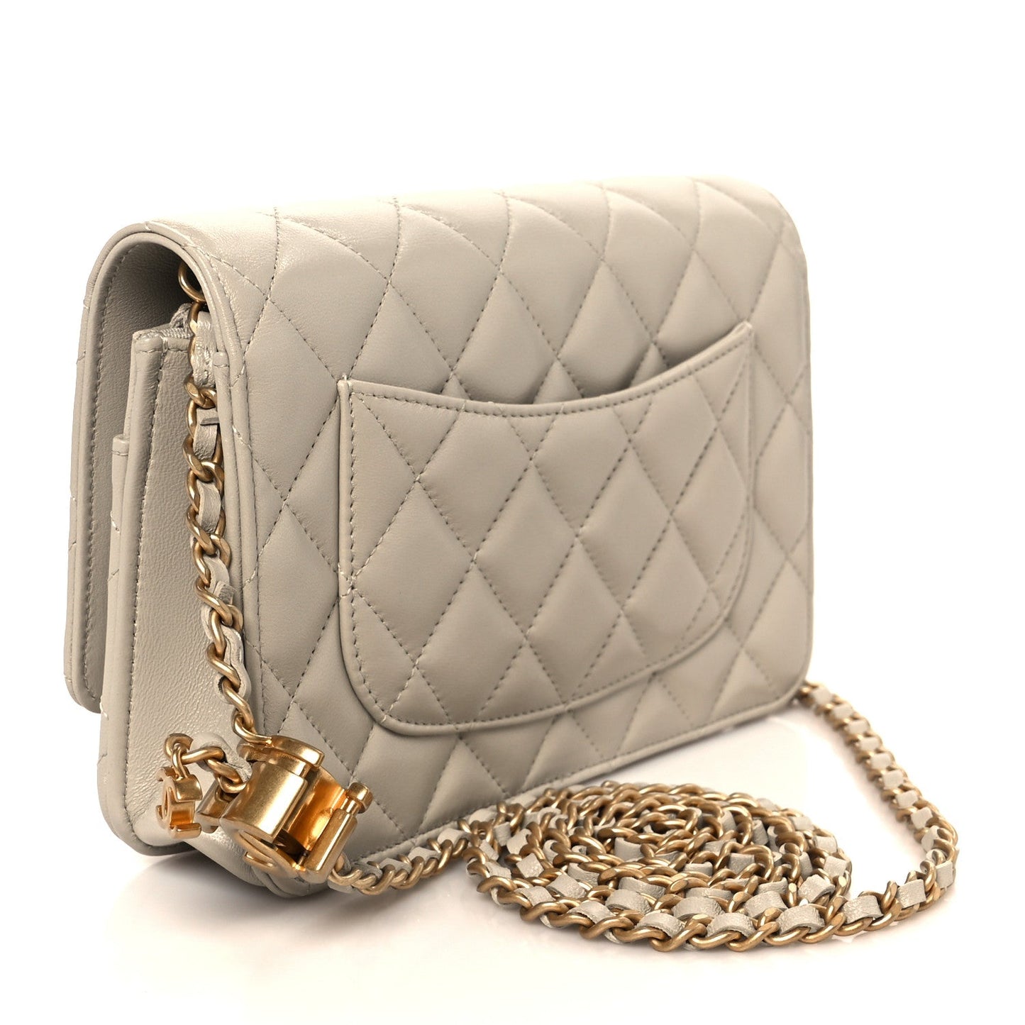 Lambskin Quilted CC Wallet on Chain WOC Light Beige