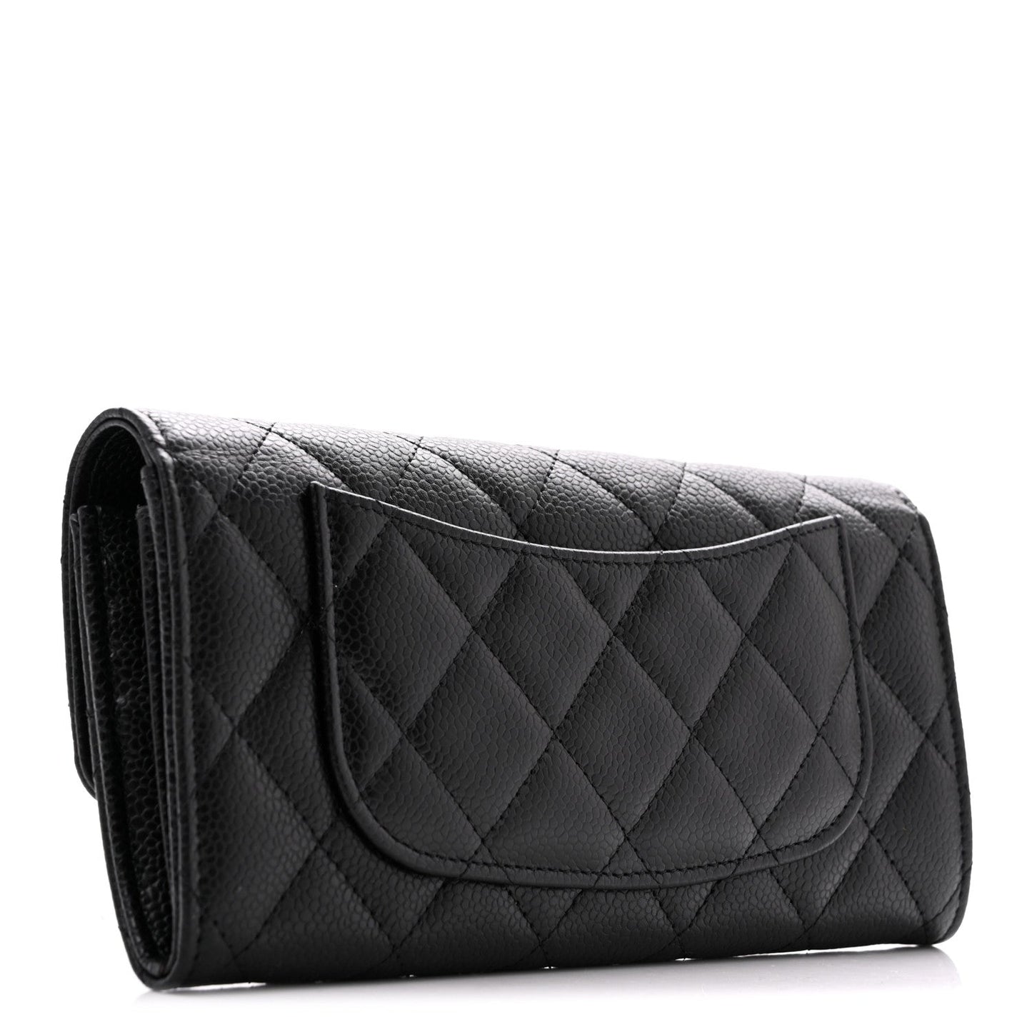 Caviar Quilted Large Gusset Flap Wallet Black