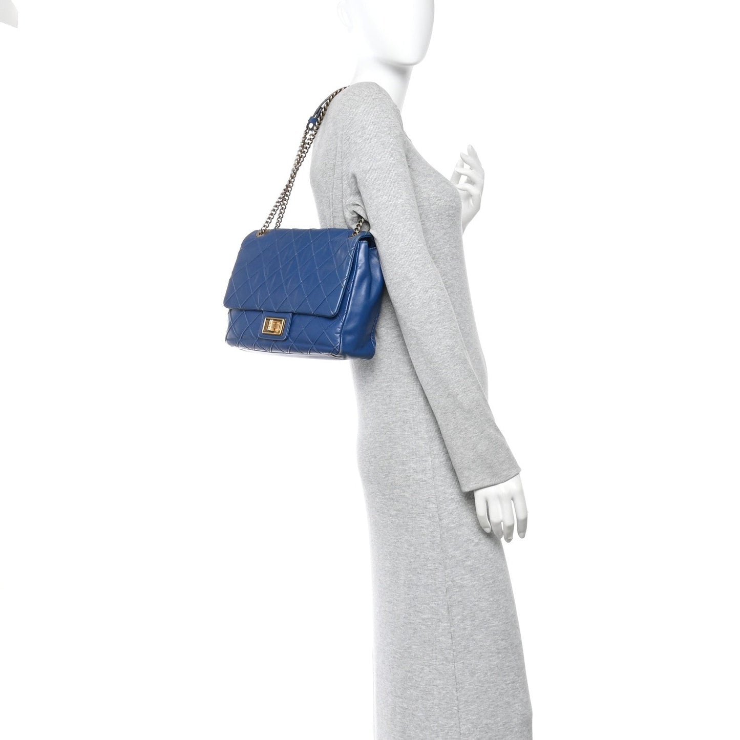Calfskin Diamond Debossed Large Cosmos Flap Blue