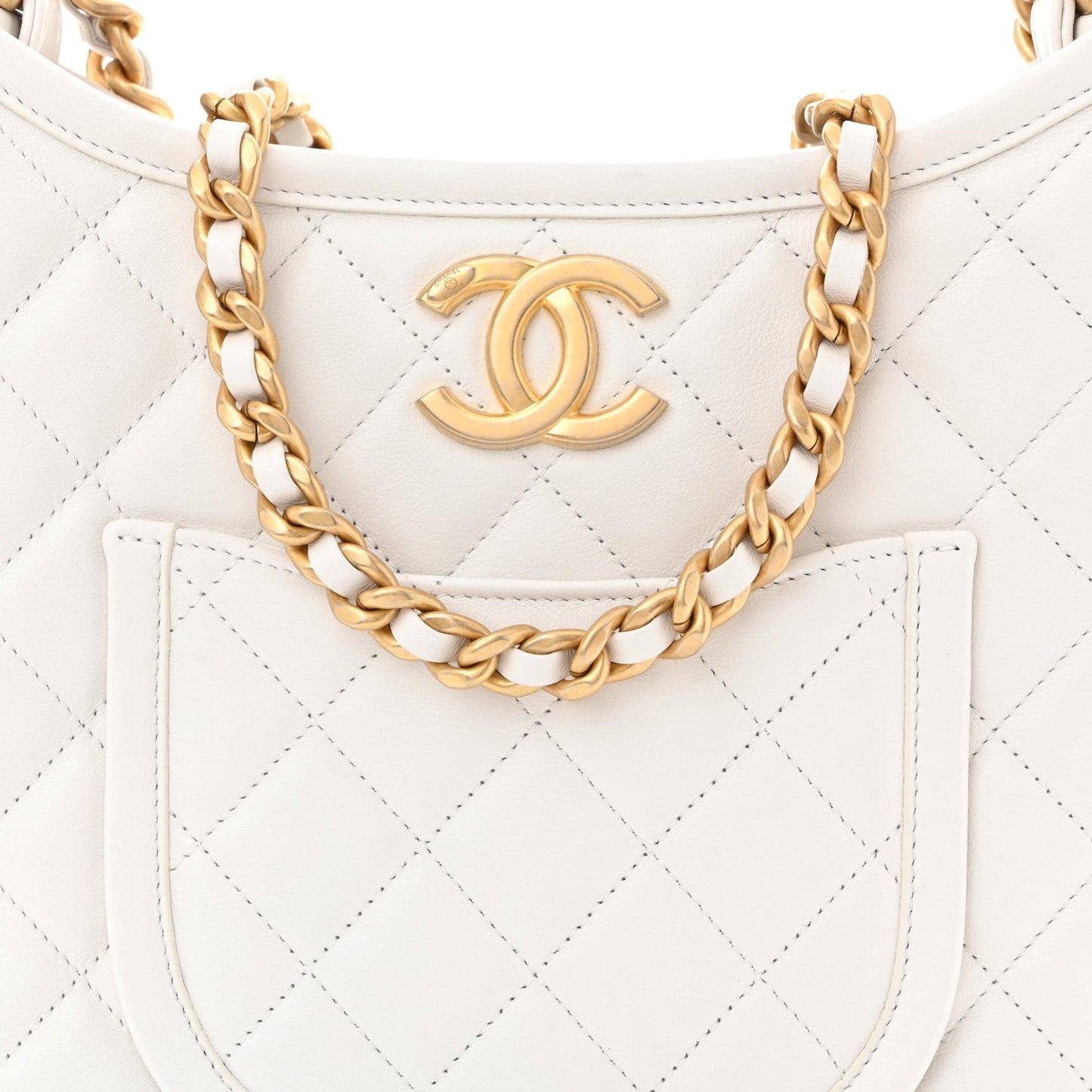 Calfskin Quilted Small Hobo White