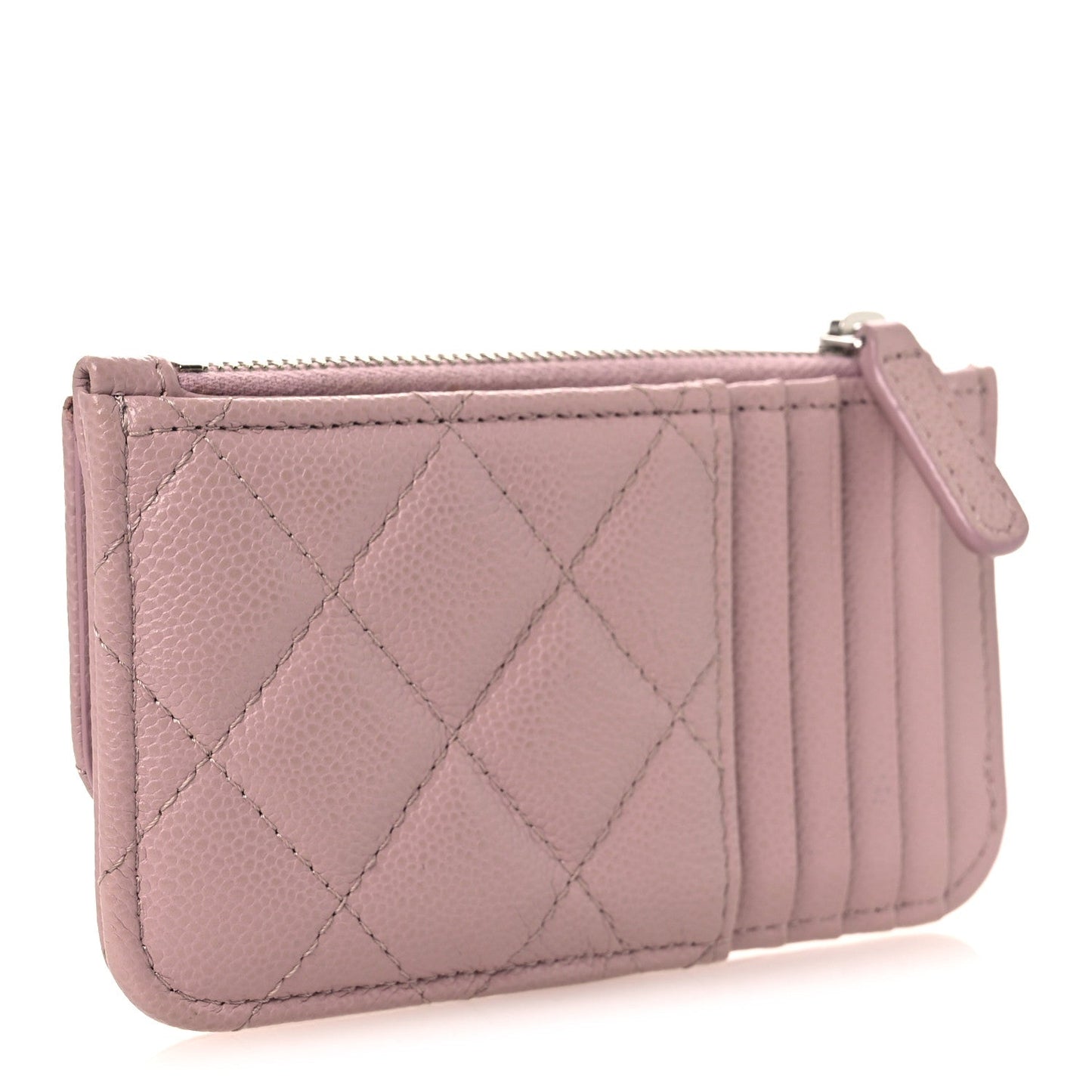 Caviar Quilted Flap Zip Card Holder Light Pink