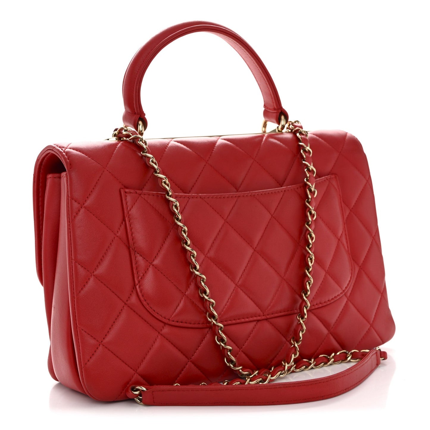 Lambskin Quilted Medium Trendy CC Flap Dual Handle Bag Red