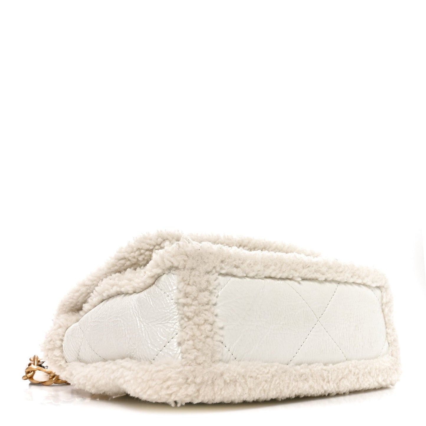 Crumpled Calfskin Shearling Sheepskin Medium Chanel 19 Flap White