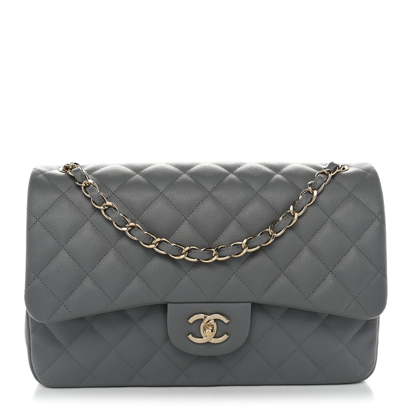 Caviar Quilted Jumbo Double Flap Grey