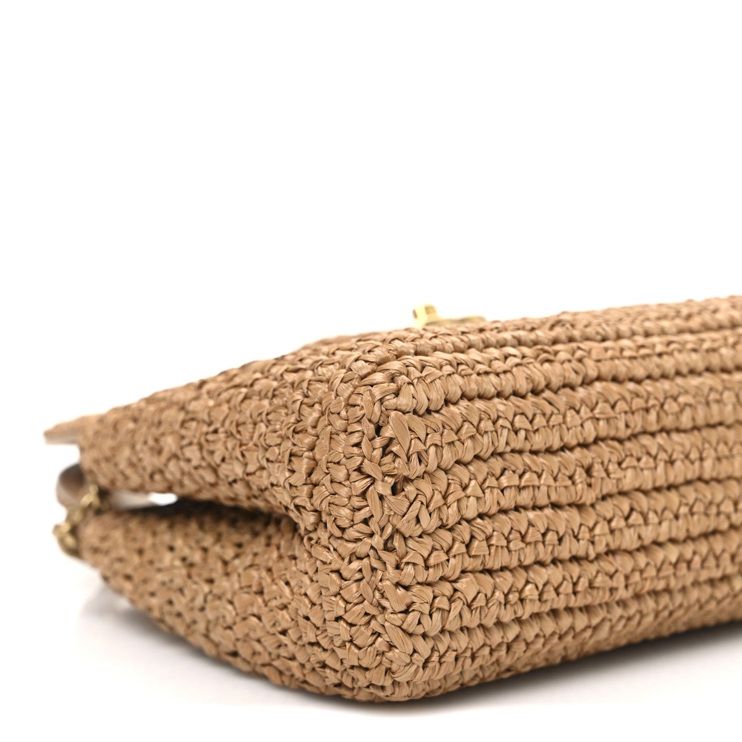 Braided Raffia Nano Kelly Flap Bag Dark Beige