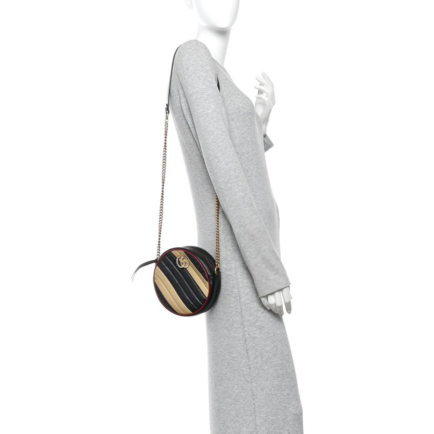 Azalea Calfskin Matelasse Diagonal Patchwork Mini Torchon GG Marmont Round Shoulder Bag Black Beige Romantic Cerise