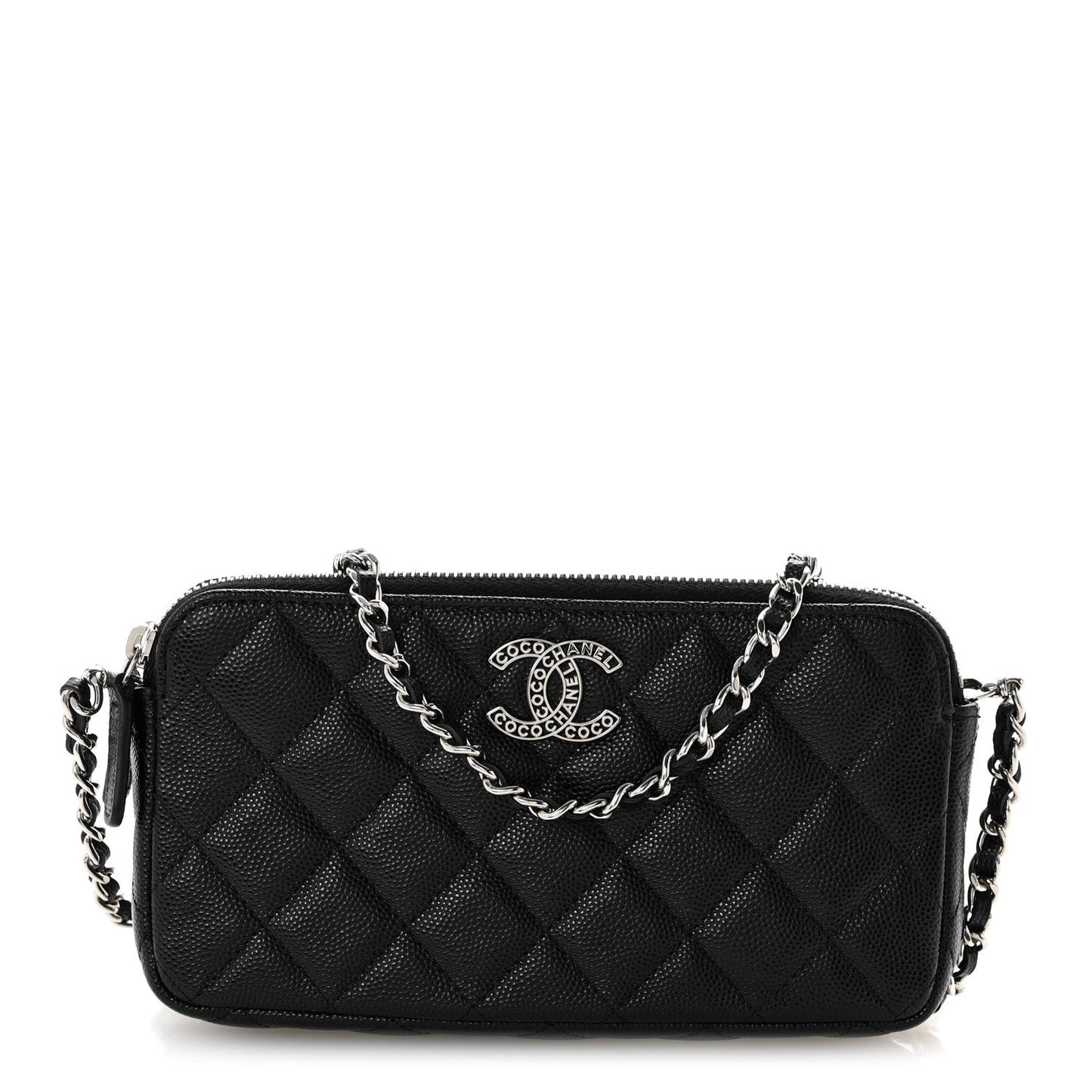 Caviar Quilted Logo Small Clutch With Chain Black