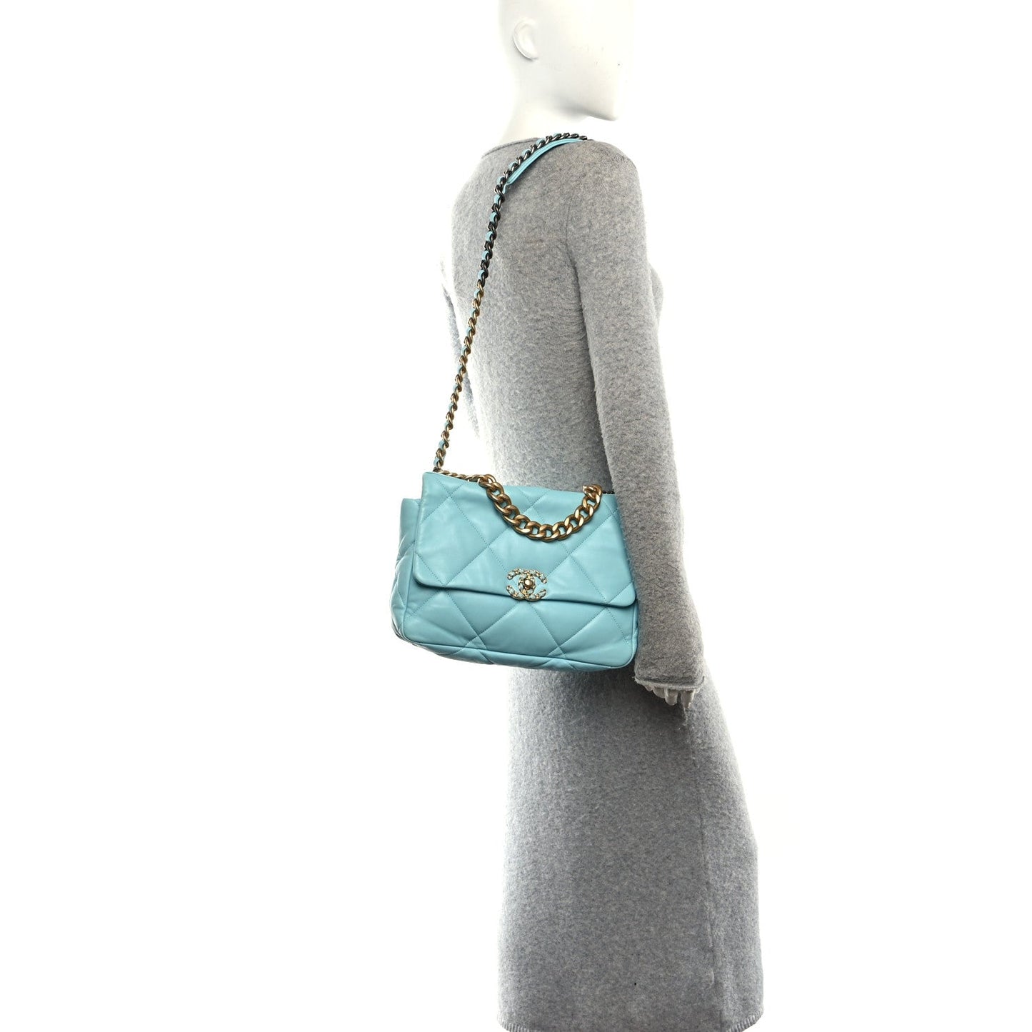 Lambskin Quilted Large Chanel 19 Flap Light Blue