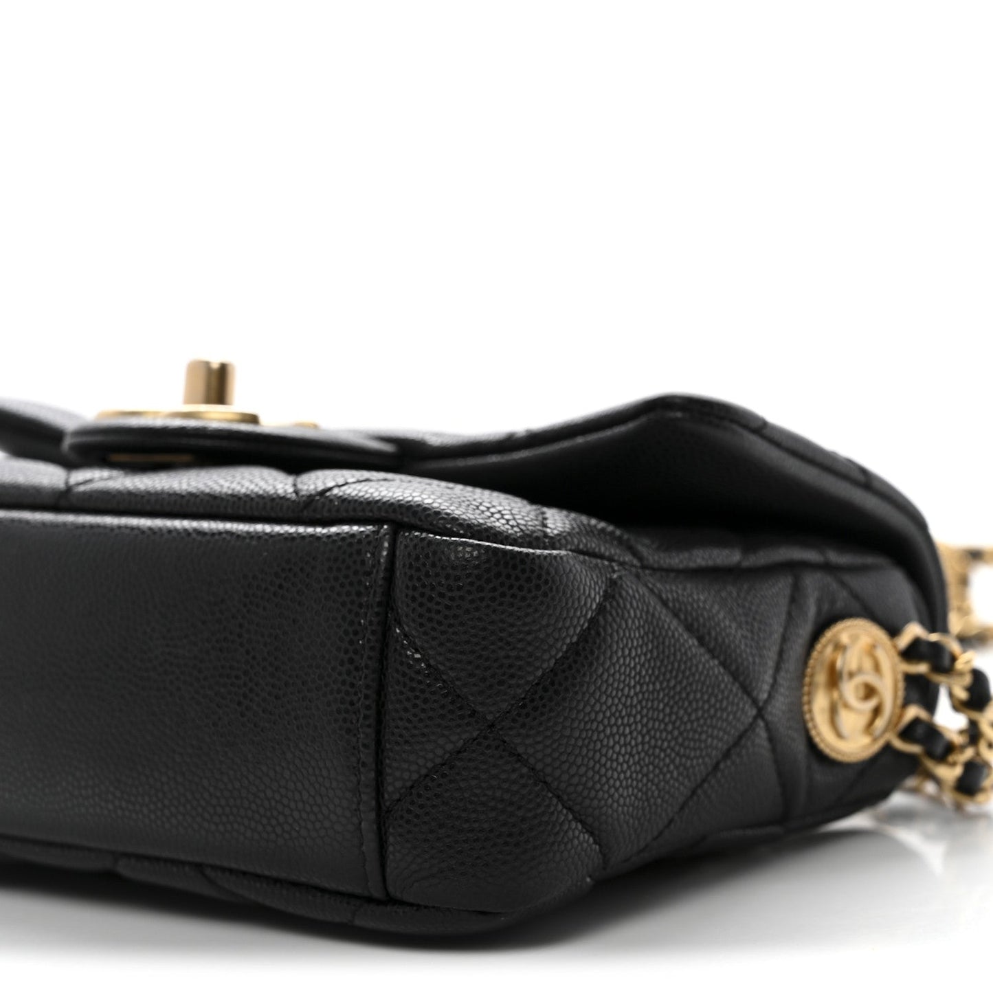 Caviar Quilted Mini Twist Your Buttons Flap Black