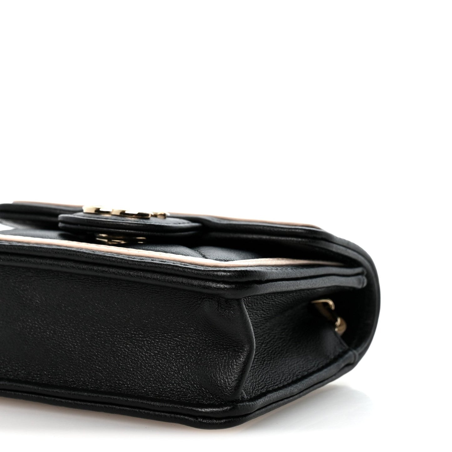 Lambskin Quilted Flap Clutch On Chain Black Beige