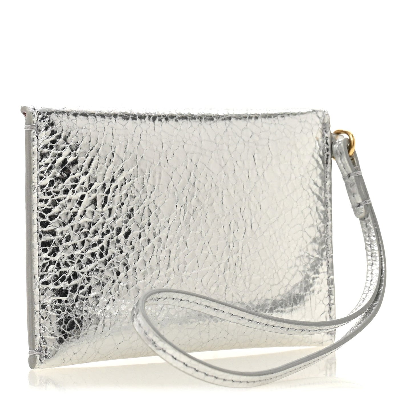 Metallic Lambskin Card Holder Bag Charm Silvery