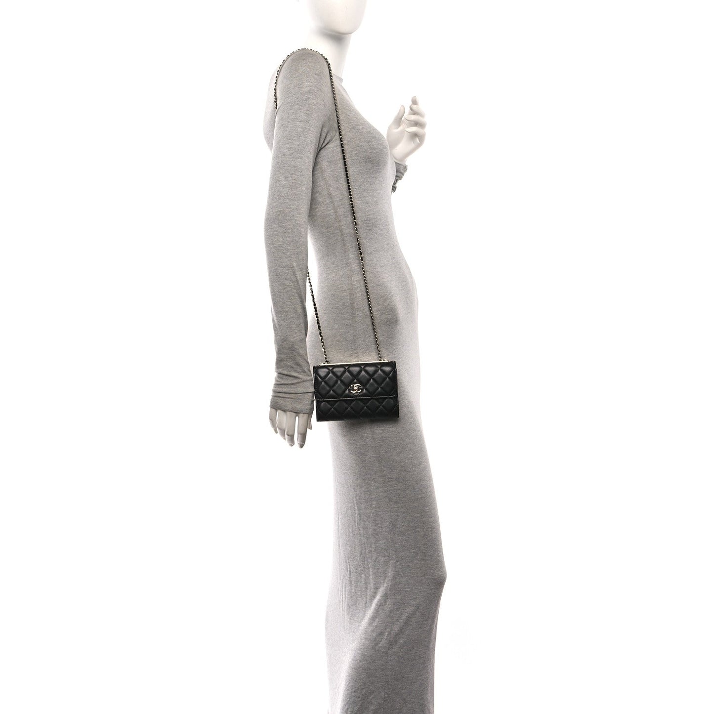 Lambskin Quilted Trendy CC Chain Clutch WOC Black